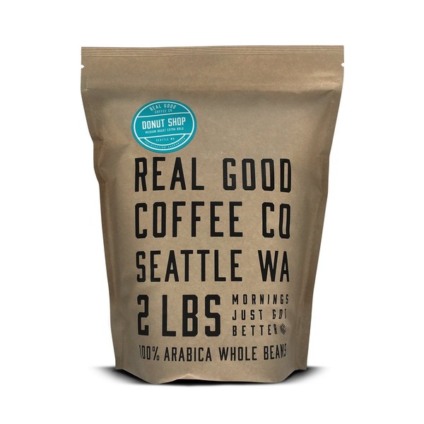 Real Good Coffee Co Whole Bean Coffee, Donut Shop Medium Roast Coffee Beans, 2 Pound Bag