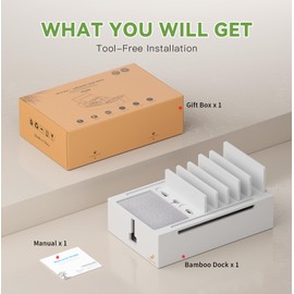 Pezin & Hulin Bamboo Charging Station, Electronic Devices Organizer for Multiple Devices Charger Such As Cell Phone, Tablet, Watch and More, White, (No USB Charger and Cables