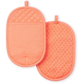 Freedom Farms Heat Resistant Pot Holder with Textured Silicone Grip, 2 Pack Set, 6.5"x10" (Birds of Paradise Coral)