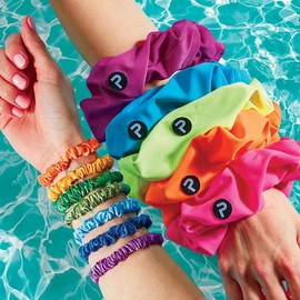 Pomchies Hair Band Set Soft Stretchy Satin Hair Ties, 4-Pack, Purple/Blue