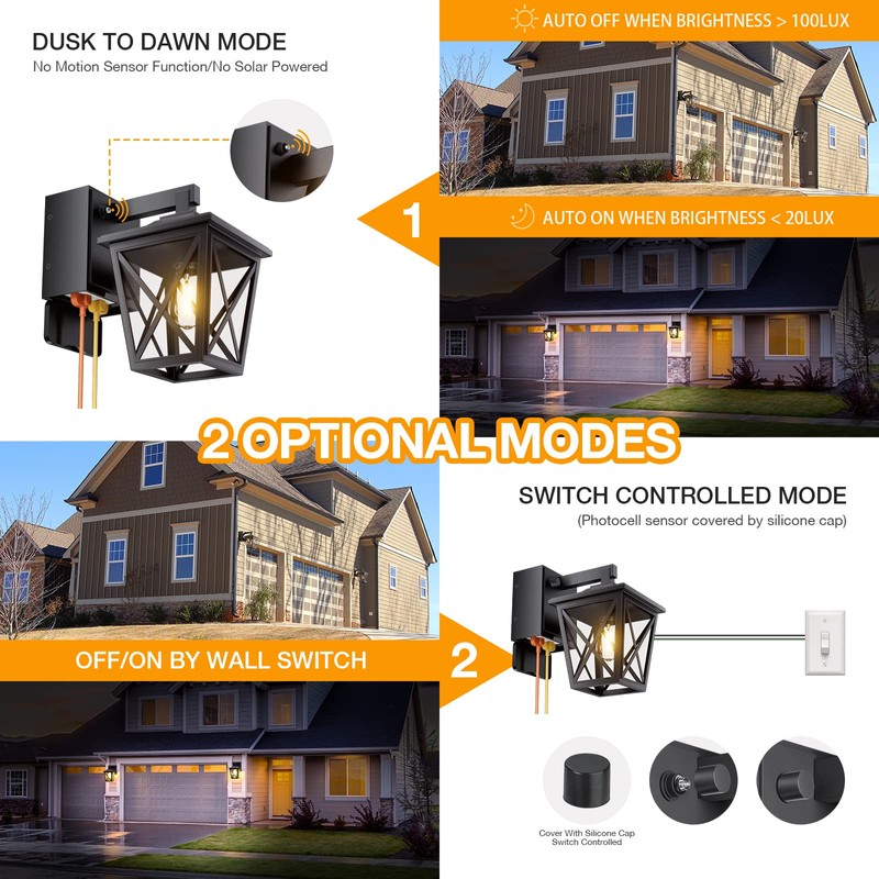 Ehaho Porch Lights with Outlet, Dusk to Dawn Outdoor with