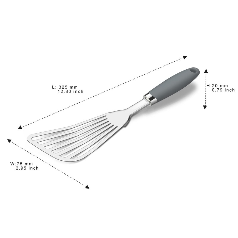 304 Stainless Steel Fish Spatula, Non-Slip Ergonomic Handle Slotted Spatula,