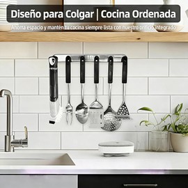 Cepillo de Limpieza de Cocina con 2 Cabezales Intercambiables, Dispensador de Jabón Integrado, Raspador para Manchas Rebeldes, Mango Antideslizante para Platos, Ollas y Fregaderos