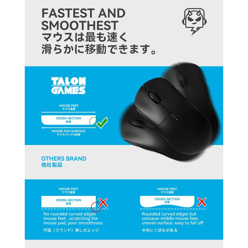 TALONGAMES Super Smooth Mouse Feet Skates Rounded Curved Edges Super