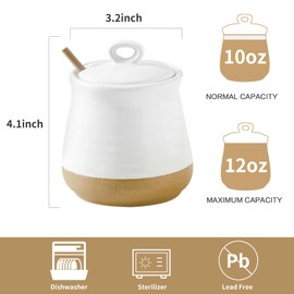 glowworm Honey Jar with Dipper, 12 Ounce Honey Jars, Ceramic Honey Container for Home, Kitchen, Honey Dipper Stick and Jar Set, Dishwasher Safe, White
