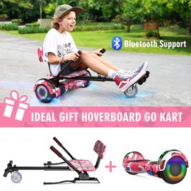 YHR Hoverboard with Seat Attachment - Go Kart Conversion Kit - 6.5" Wheels Kids Adults Hover Board with Bluetooth Speaker Lights Electric Self Balancing Scooter for Teens Girls Boys Gift