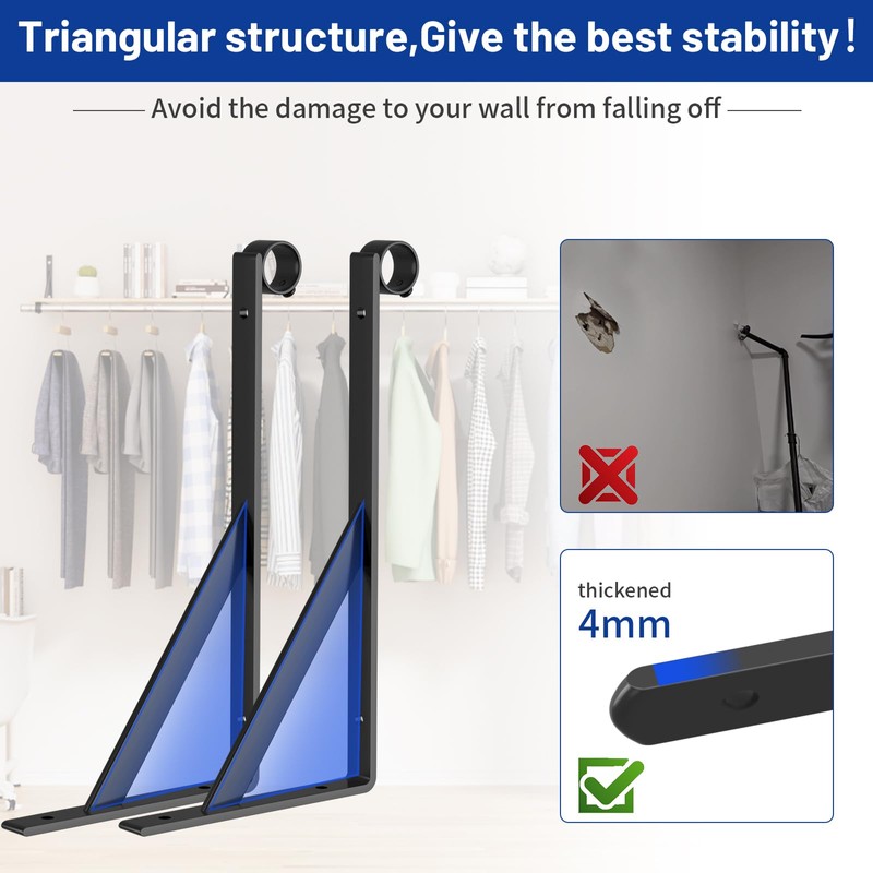 FCCRETA Clothes Rack Wall Mounted - 44'' Pipe Clothing Rack
