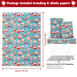 NEPOG Christmas Wrapping Paper, Baby Blue Funny Santa Claus Wrapping Paper, 6 Sheets Folded Flat 20x28 inches per Sheet Christmas Paper For Kids Boys Girls Xmas Christmas Party