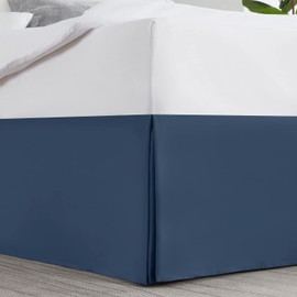 Nestl Falda de Cama Plisada - Microfibra Lujo Rodapié de Cama - Falda de Cama Elegante Moderna - Caída a 35 cms, Individual - Azul Marino