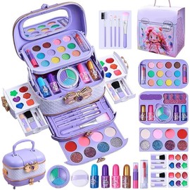 Kids Makeup Kit for Girl - 57PCS Kids Toys Make Up Set,Non Toxic & Washable Little Girls Toddler Toy,Princess Toys Play Makeup for Children Age 4-12 Years Old,Teen Christmas & Birthday Gifts (Purple)