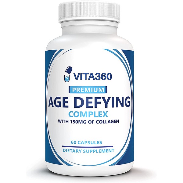 VITA360 Age Defying Complex with Collagen and Hyaluronic Acid 60 Capsules (One Month Supply) Anti-Aging, Reduce Wrinkles, Hair, Skin, Nails and Joint Support