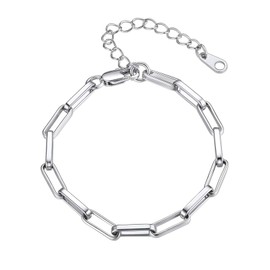 FOCALOOK Women's Men's Bracelet 4.2 mm Anchor Chain Bracelet 16 + 5 cm 18 Carat Gold-Plated / Platinum Plated Link Bracelet Chic Jewellery Accessory Gift for Girls Women, Metal