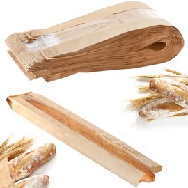 ZENFUN 100 Pack Baguette Kraft Bags with Clear Front Window, Fresh Bread Loaf Packing Bags, 23"x4"x1.6" Long Bread Kraft Paper Bakery Storage Bag for Homemade Bread, French Bread, Sandwich