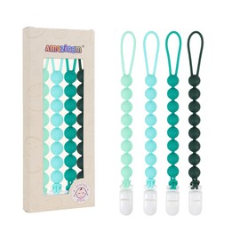 Soporte de silicona para chupete de una pieza para bebés y niñas, correas flexibles para chupete, clip de mordedor suave para recién nacidos, paquete de 4 (verde)