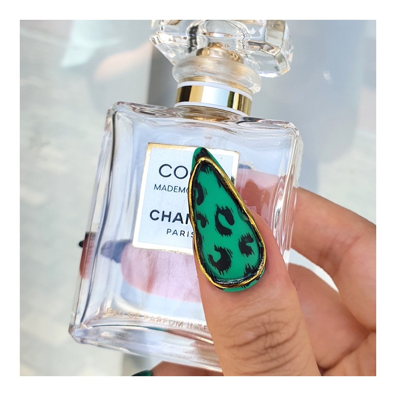 Green Leopard Handmade Nail Tips - Square / 그린 호피