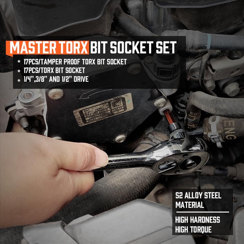 HORUSDY 34-Piece Master Torx Bit Socket Set, Premium S2 Alloy