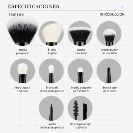 Jessup Kit de 10 brochas de maquillaje de lana T323 Profesionale                                                                                      