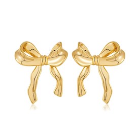 Bow Earrings, Gold Silver Bow Stud Earrings for Women, Hypoallergenic Gold-Plated Earrings, Fashion Jewellery for Women and Girls