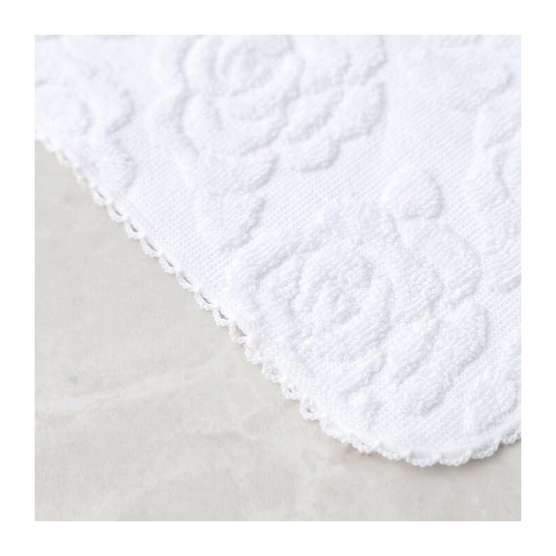 Rose Motif Towel Handkerchief, White (5664701-10-01)