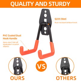 Aignis Upgraded 17 Packs Garage Hooks Utility Double Heavy Duty with Mop Broom Holders, Wall Mount Hooks, Garage Storage Organization and Tool Hangers for Power ＆ Garden Tools, Ladders, Bikes(Orange)