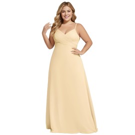 Ever-Pretty Women's Summer Chiffon Pleated Plus Size Bridesmaid Dresses Sleeveless Formal Gown with Spaghetti Straps Yellow US26