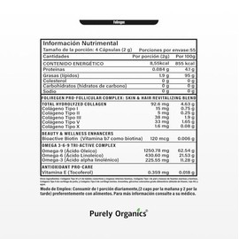 Purely Organics | Suplemento para Cabello y Piel con Colágeno, Omegas y Vitamina E | Foliregen Professional | 220 Cápsulas