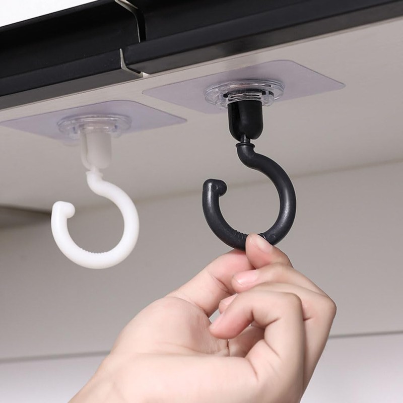 X-SHIYUN 4 Pack Traceless Wall Adhesive Hook，Rotate 360°Ceiling Adhesive Hook，Towel