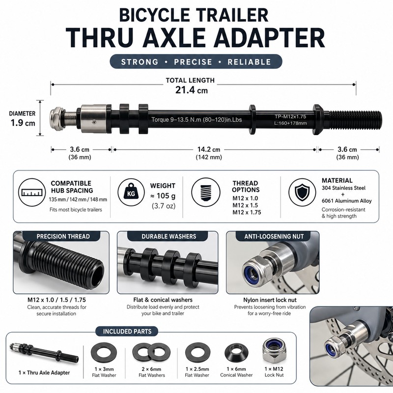 12mm Bicycle Trailer Thru Axle Adapter – M12×1.0 / 1.5
