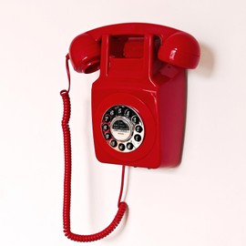 Wall Telephone, Corded Landline Phone for Home, Wall Mounted Retro Telephone, 1960s Old Fashion Antique Phones, Single Line Analog Trimline Phone with Loud Ringer for Seniors (Red)