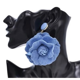 For Women Rose Blue Flower Drop Denim  Fashionable Statement Earrings Women’s Accessory