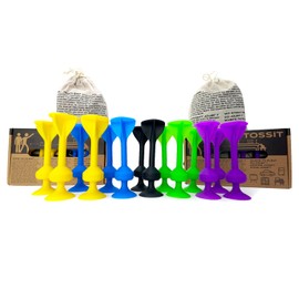 TOSSIT Game Set - Indoor, Outdoor Suction Cup Throwing Party Game - Family Friendly - Twin Pack, Purple Green Blue Yellow - Portable Fun that sucks!