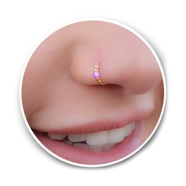 Thin 14k Gold Filled Tiny Pink Opal Nose piercing Hoop - 2 mm Pink Opal piercing Nose Hoop - 24 gauge very Thin Nose Hoop Tiny Piercings Nose Rings hoop - Opal nose rings