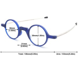 ABETOS Lesebrille Faltbar Klappbar Metall Faltbare Lesehilfe Blaulichtfilter Rund Kompakte Tragbare Taschenbrille für Herren Damen, Blau+2.5