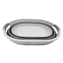 SAMMART 28L (7.4 gallon) Oval Collapsible Plastic Laundry Basket - Foldable Pop Up Storage Container/Organizer - Portable Washing Tub - Space Saving Hamper/Basket (1, Grey)