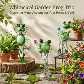 Metal Frog Statues Set 3, Yoga Bike Chair Frog Garden Decor & Statue