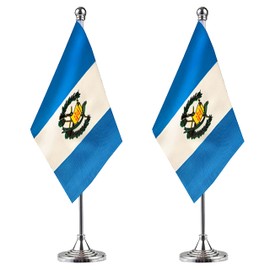 WXTWK 2 Pack Guatemala Flag Guatemalan Desk Flag Small Mini Guatemalan Table Flags With Stand Base,Home Office Festival Events Celebration Decorations
