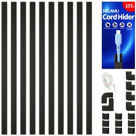 Delamu 157in Cord Covers for Wires on Wall, Cord Hider for 1 Cord, Paintable Cable Hider, Cable Management Wire Covers for Cords,W0.55 H0.4in, Black