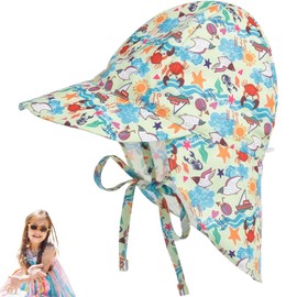 Toddler Sun Hat UPF 50+ UV Protection Girls & Boys Summer Cap Kids Beach Hat with Adjustable Chin Strap and Neck Flaps