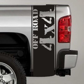 Jeepazoid SkunkMonkey - Truck Bed Stripe Decal - Distressed 4x4 Off Road Universal Fit - Silver Sticker - (Pair - Left and Right)