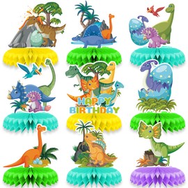 Dinosaur Honeycomb Centerpieces, 9 Pieces Jurassic Dino Honeycomb Centerpiece Table Supplies for Kids Boys Girls Dinosaur Themed Birthday Party