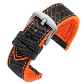 watchdives Nylon Rubber Bottom Watch Straps Canvas Men Watch Band Breathable Waterproof Replacement Bands 20mm 22mm (20mm, Black Orange)
