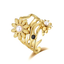 YeGieonr Gold Rings for Women Non Tarnish, Stainless Steel Rings with 18k Gold Plated, Layered Adjustable Rings with Gemstone, Statement Jewelry Gifts for Women