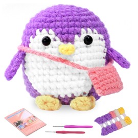 UOOU Crochet Kit for Beginners, Penguin Crochet Kit, Step-by-Step Video Tutorials, Complete Crochet Animal Kit, Knitting Kit for Beginner DIY Craft Art-Purple