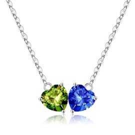 Iefil August & September Birthstone Necklaces - Peridot & Sapphire Necklace, Heart Birthstone, Jewelry Gifts for Wife Girlfriend Mom