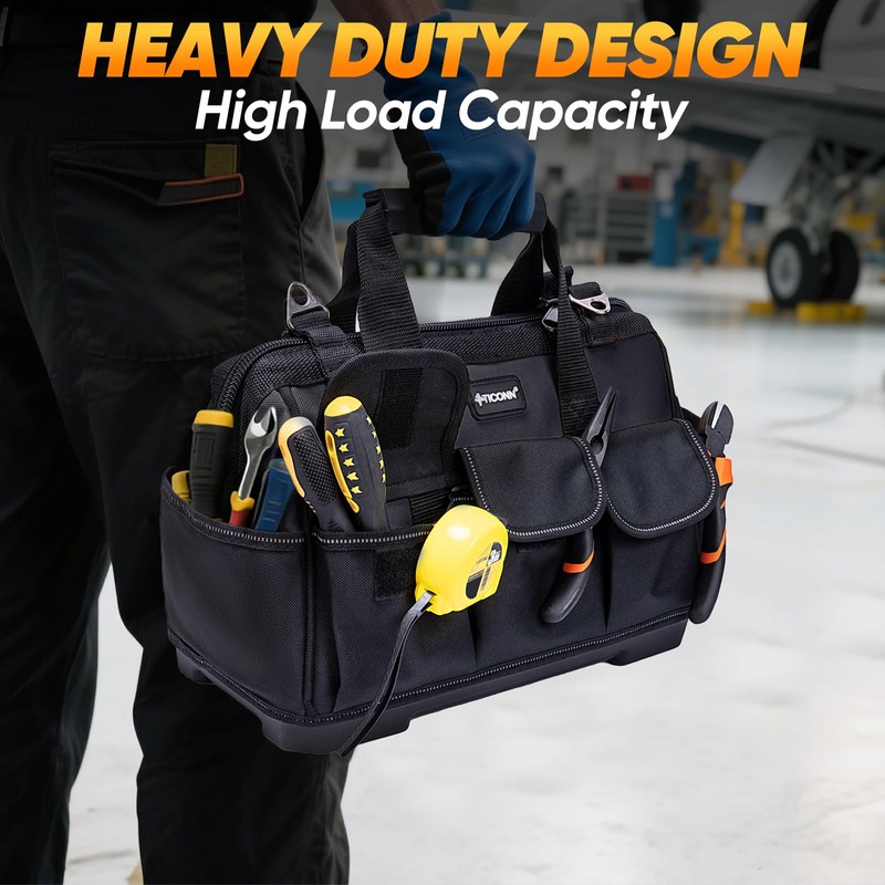 TICONN Heavy Duty Tool Bag with Multi-Pockets, Portable Tool Box