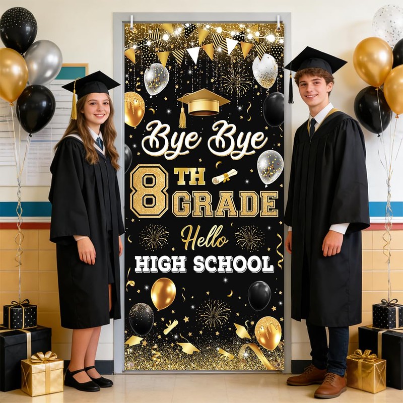 AIBIIN 8TH Grade Graduation Decorations 2026 Backdrop Bye Bye 8TH