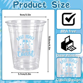 Whaline 50Pcs 12Oz Last Toast on the Coast Disposable Cup Coastal Beach Bachelorette Party Plastic Cup Blue Bach Clear Glasses for Coffee Juice Drink Party Supplies
