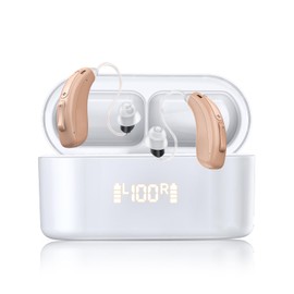 Rechargeable Hearing Aid for Seniors Adults with Noise Cancelling, 16-Channel Digital Invisible Hearing Amplifier with Volume Control and Charging Case, White…