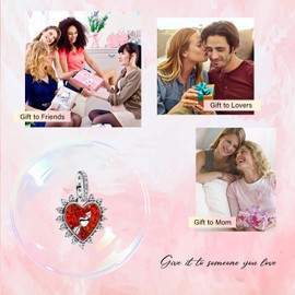 Amuefer Love Heart Charms for Bracelets 925 Sterling Silver Rose Gold Pink Family Paw Print Guardian Heart Love Dangle Pendant for Necklaces for Women Girls, Silver, Cubic Zirconia