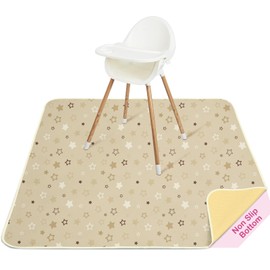 High Chair Splash Floor Mat,Unicorn Castle Waterproof Washable Slip Splash Mat for Under High Chair Food Catcher,Brown Star,107x117cm